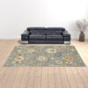 10' X 13' Grey Ivory Gold Salmon Red Blue And Green Oriental Power Loom Stain Resistant Area Rug With Fringe