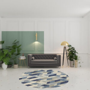 8' Blue Ivory And Gray Round Wool Geometric Tufted Handmade Area Rug