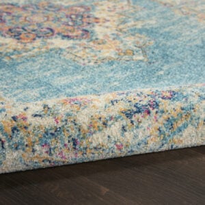 9' x 12' Light Blue Floral Power Loom Area Rug