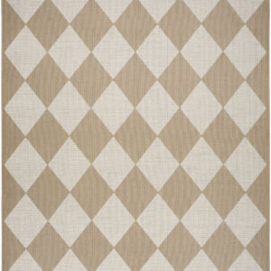 5' x 7' Natural and Ivory Geometric Power Loom Washable Non Skid Area Rug