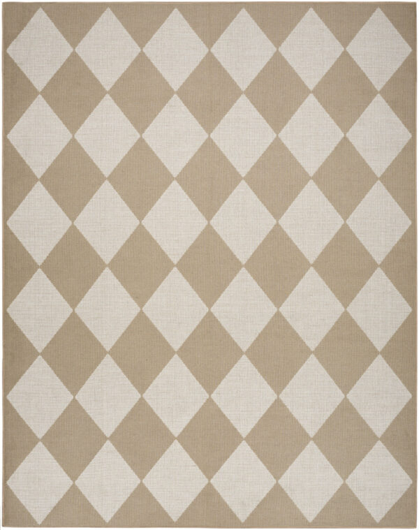 5' x 7' Natural and Ivory Geometric Power Loom Washable Non Skid Area Rug