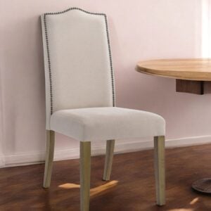 Cream And Brown Upholstered Linen Dining Parsons Chair
