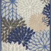 10' X 13' Blue Floral Non Skid Indoor Outdoor Area Rug