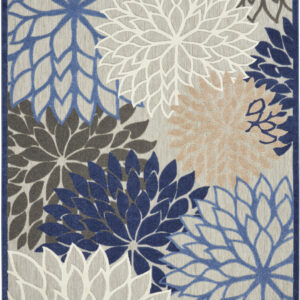 10' X 13' Blue Floral Non Skid Indoor Outdoor Area Rug