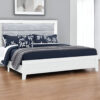 White and Light Gray Ribbed Texture Wood And Upholstery Lighted Full Bed Frame