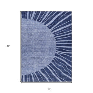 5' X 8' Navy Blue And Sky Blue Abstract Washable Indoor Outdoor Area Rug