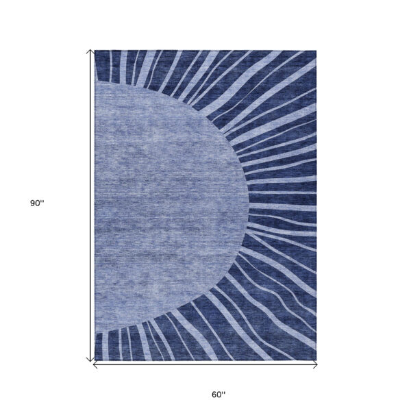5' X 8' Navy Blue And Sky Blue Abstract Washable Indoor Outdoor Area Rug