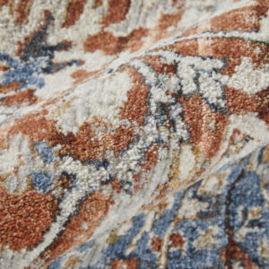 8' X 10' Orange Ivory And Blue Floral Power Loom Area Rug With Fringe