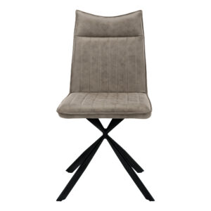 Set of Two Tufted Taupe And Black Upholstered Faux Leather Dining Parsons Chairs