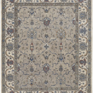 9' X 12' Taupe Ivory And Blue Wool Floral Tufted Handmade Stain Resistant Area Rug