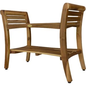 Rectangular Teak Shower Bench With Shelf And Handles In Naturalfinish