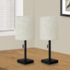 Set of Two 17" Black Metal Candlestick USB Table Lamp With Beige Drum Shade