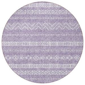 8' Purple And Lavender Round Southwestern Washable Indoor Outdoor Area Rug