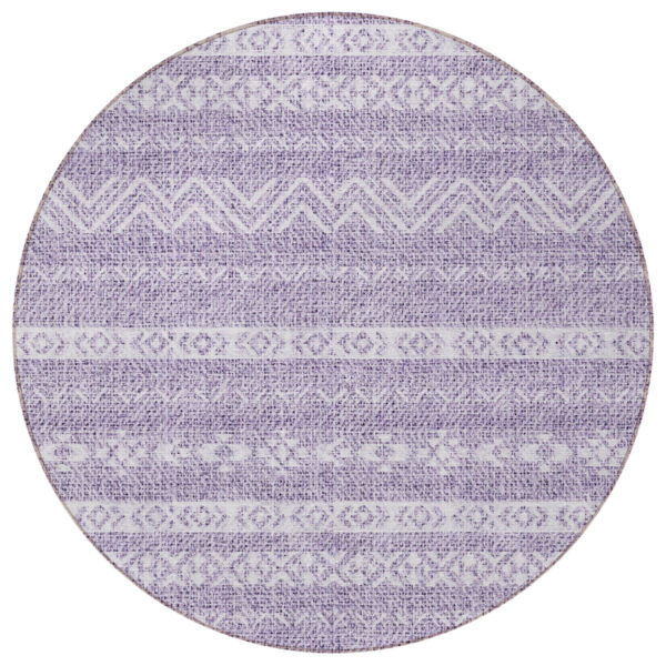 8' Purple And Lavender Round Southwestern Washable Indoor Outdoor Area Rug