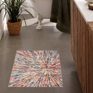 2' x 3' Ivory Blue and Orange Abstract Washable Non Skid Area Rug