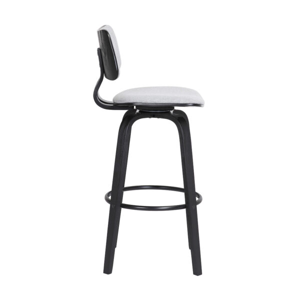 30" Light Gray And Black Fabric Swivel Low Back Bar Height Bar Chair