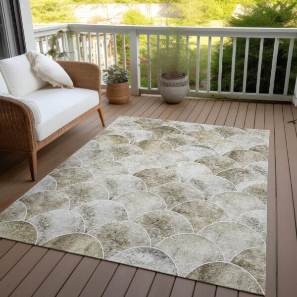 10' X 14' Beige Ivory And Tan Abstract Washable Indoor Outdoor Area Rug