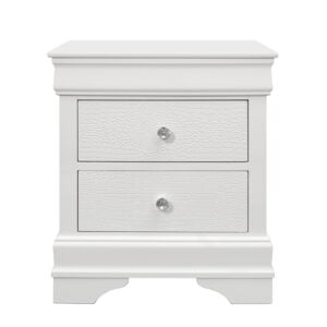 24" White Shagreen Two Drawer Solid Wood Nightstand