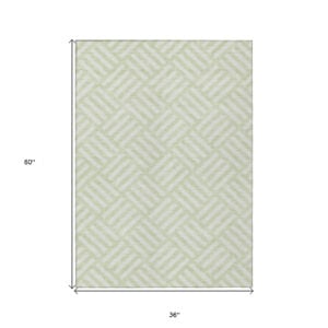 3' X 5' Mint Green And Ivory Geometric Washable Indoor Outdoor Area Rug