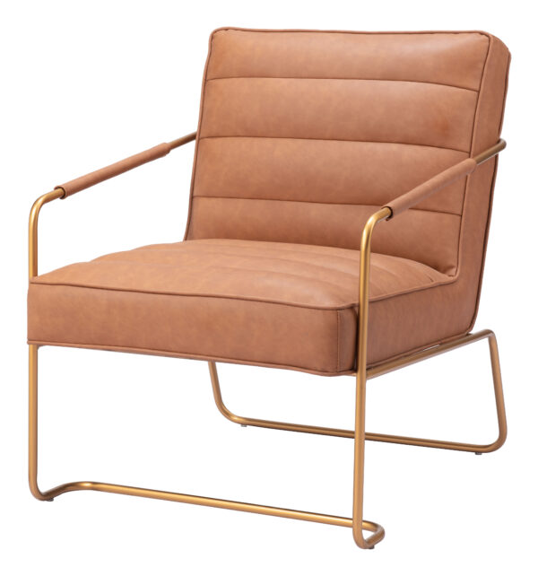 25" Brown And Gold Faux Leather And Faux Leather Tufted Arm Chair