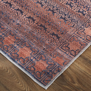 2' X 3' Red Brown And Blue Floral Power Loom Area Rug