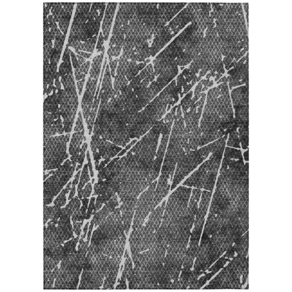 5' X 8' Charcoal Ivory And Gray Abstract Washable Indoor Outdoor Area Rug