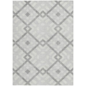 9' X 12' Silver Gray And Ivory Geometric Washable Indoor Outdoor Area Rug