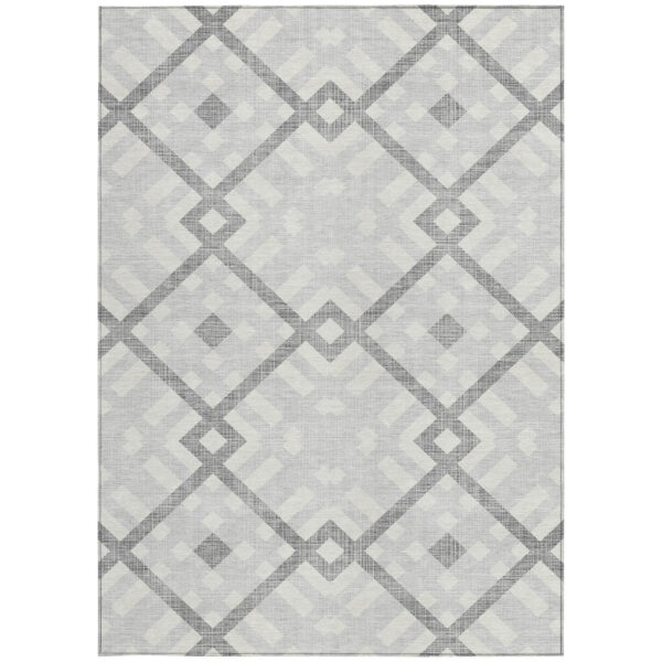9' X 12' Silver Gray And Ivory Geometric Washable Indoor Outdoor Area Rug