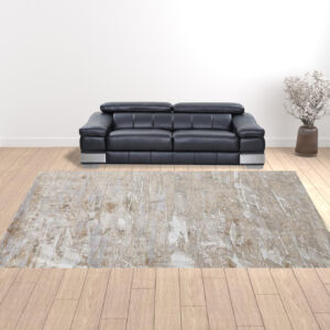 12' X 15' Tan And Ivory Abstract Power Loom Distressed Area Rug