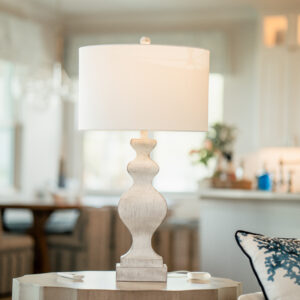Set of Two 30" Distressed White Table Lamp USB With White Cone Shade