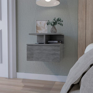 12" Gray One Drawer Faux Wood Floating Nightstand