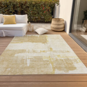 3' X 5' Beige Gold And Tan Abstract Washable Indoor Outdoor Area Rug