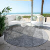 8' Gray Silver And Charcoal Round Ombre Washable Indoor Outdoor Area Rug