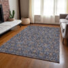 5' X 8' Navy Blue Beige And Taupe Floral Washable Indoor Outdoor Area Rug