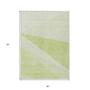 3' X 5' Green Mint Green And Ivory Geometric Washable Indoor Outdoor Area Rug