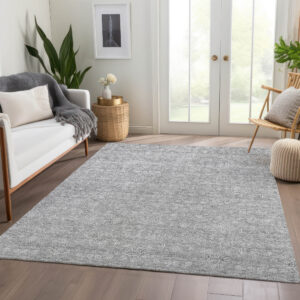 3' X 5' Gray Silver And Ivory Floral Washable Indoor Outdoor Area Rug