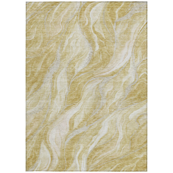 5' X 8' Gold Beige And Ivory Abstract Washable Indoor Outdoor Area Rug