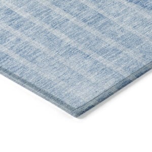 9' X 12' Denim Blue And Sky Blue Striped Washable Indoor Outdoor Area Rug