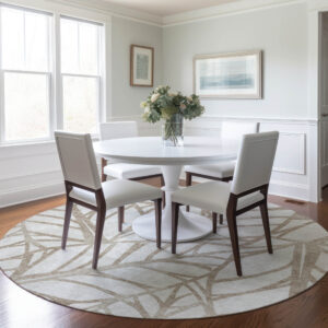 8' Beige And Brown Round Floral Washable Indoor Outdoor Area Rug