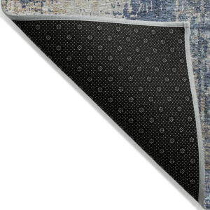 3' X 5' Navy Blue And Taupe Abstract Washable Indoor Outdoor Area Rug