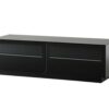 59" Black Glass And Wood Enclosed Storage TV Stand