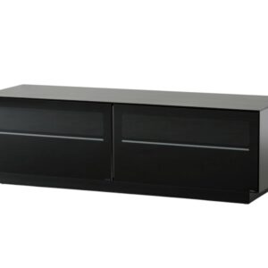 59" Black Glass And Wood Enclosed Storage TV Stand