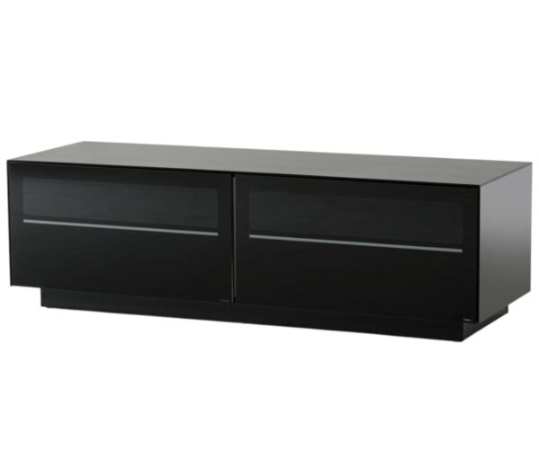59" Black Glass And Wood Enclosed Storage TV Stand