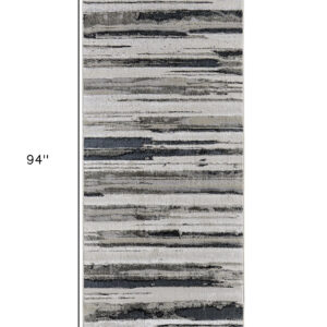 8' Beige and Black Abstract Distressed Runner Rug