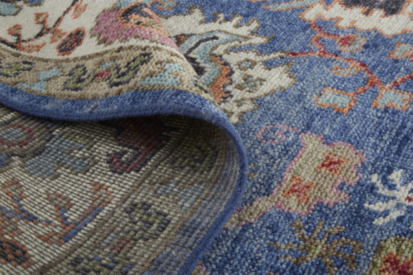 8' Blue And Red Wool Floral Hand Knotted Stain Resistant Runner Rug
