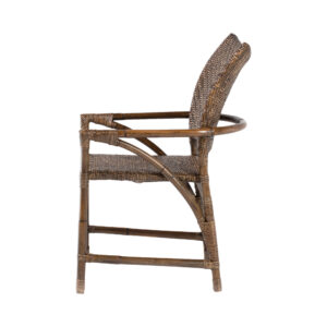 Set of Two Brown Rattan Open Back Dining Arm Chairs
