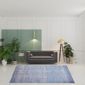 8' x 10' Blue and Silver Wool Striped Hand KNotted Area Rug