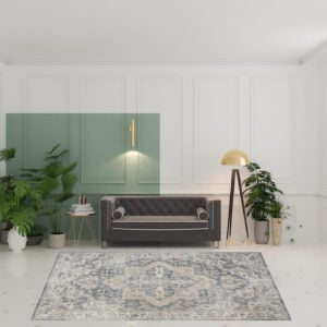 8' x 10' Gray and Blue Oriental Power Loom Washable Area Rug