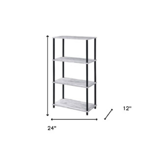Antiqued White Metal Four Tier Etagere Bookcase