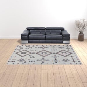 9' x 12' Gray and Brown Geometric Power Loom Washable Area Rug
